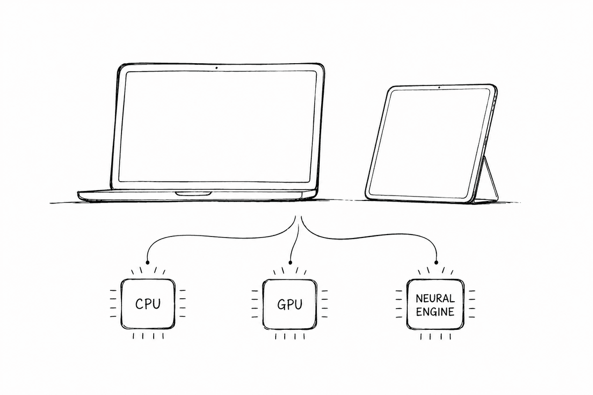 MacBook and iPad running Altura natively on CPU, GPU, and Neural Engine