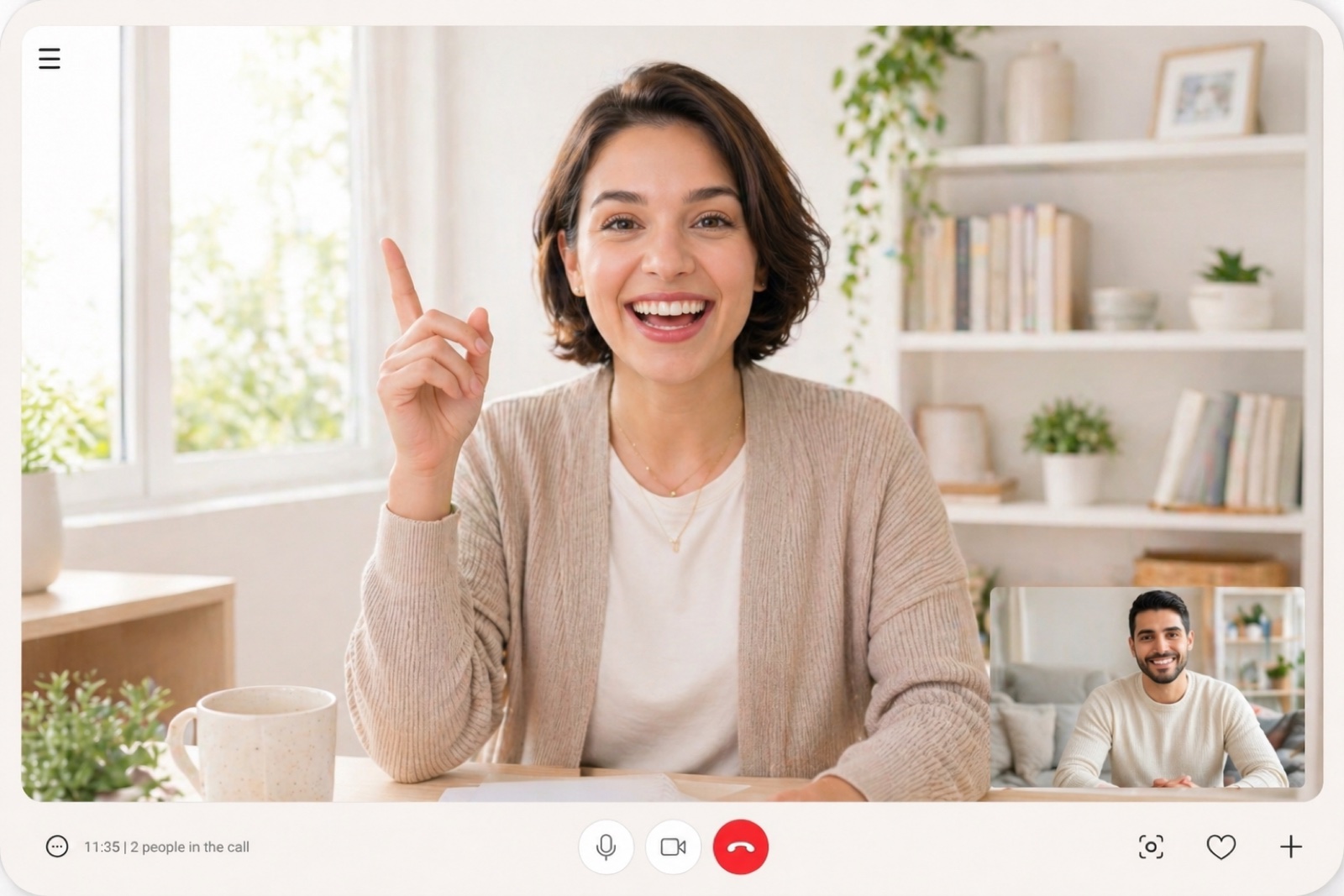 Person on a video call with another participant visible in a picture-in-picture window